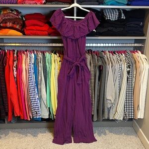 Mod Melrose magenta sleeveless 2 pocket belted gauzy jumpsuit size S